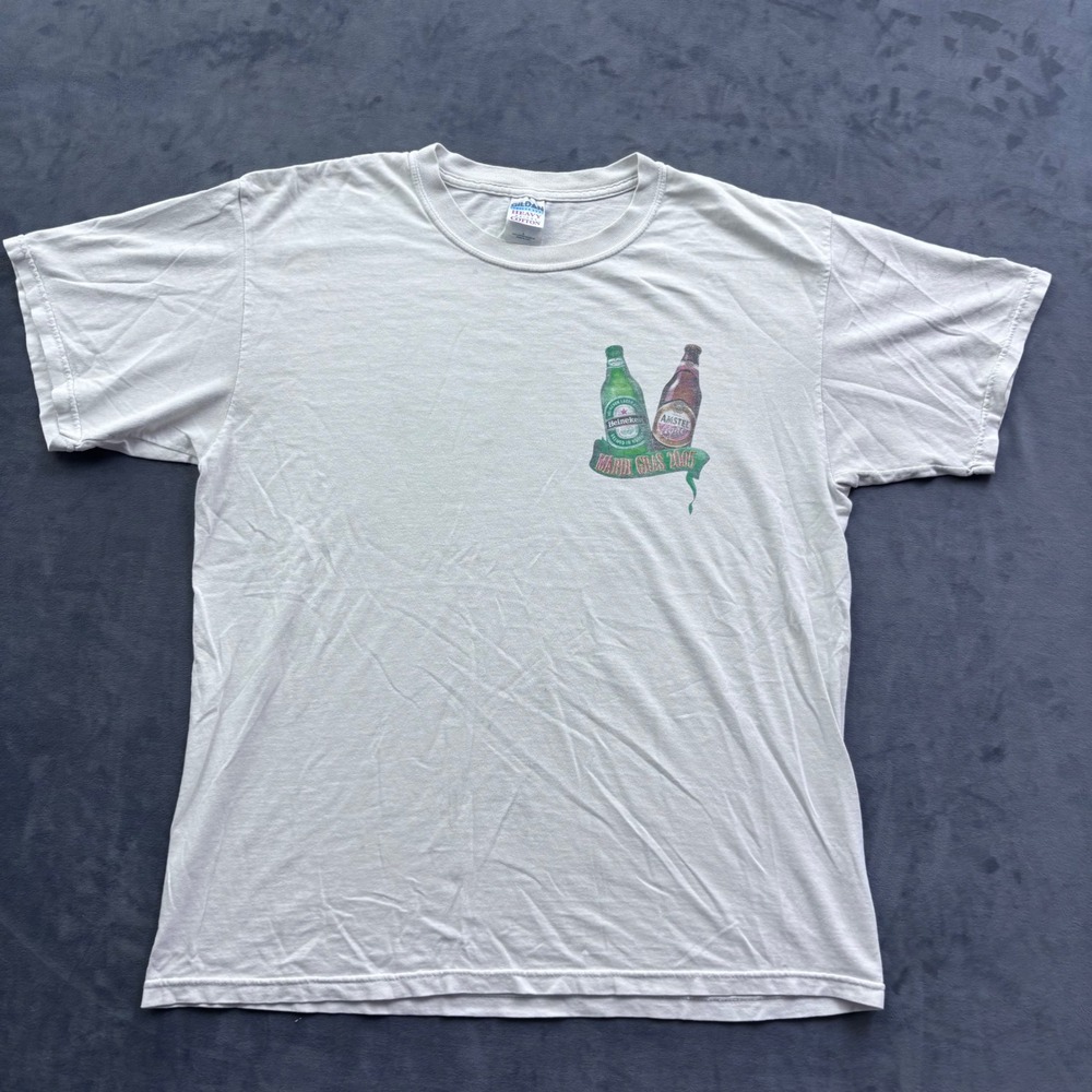 Vintage 2005 Mardi Gras Heineken Amstel Light T-Shirt White Large Gildan Heavy